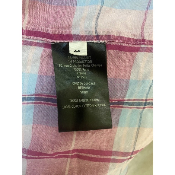 Isabel Marant Etoile Shirt Pink Purple Plaid Cotton Puff Balloon Sleeve … - Picture 9 of 11
